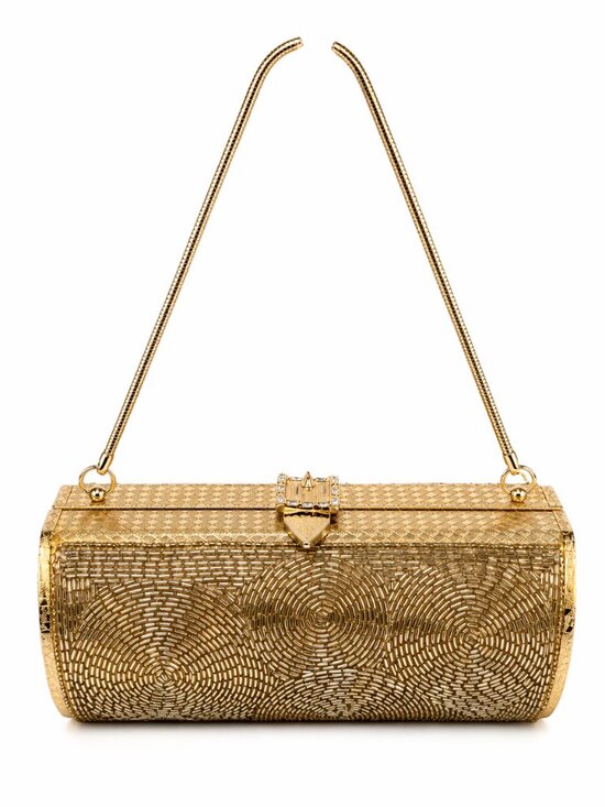 Handbags - Vintage 50s Gold Beaded Minaudière Clutch Evening Bag Purse